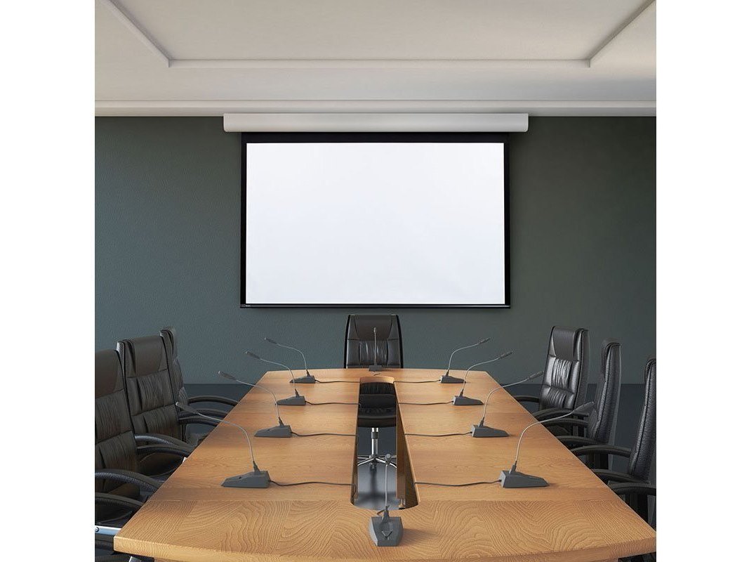 Draper Acumen Recharge E projection screen installed in a conference room