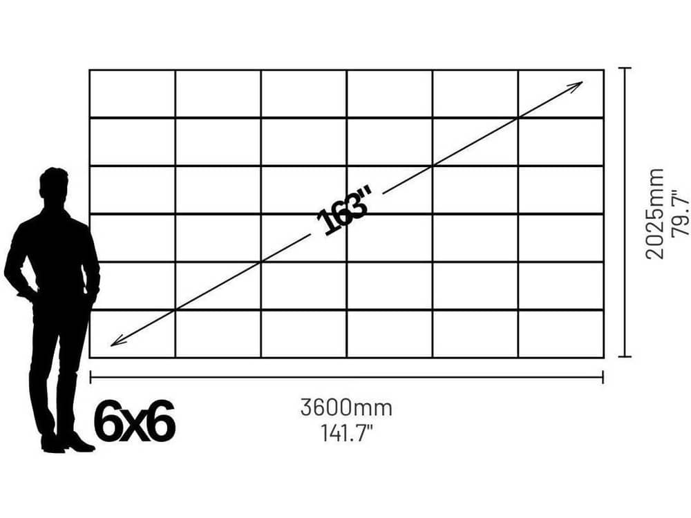 LP3060612S Phase 3840 163" 16:9 Widescreen Video Wall (1.2mm) - size and dimensions diagram
