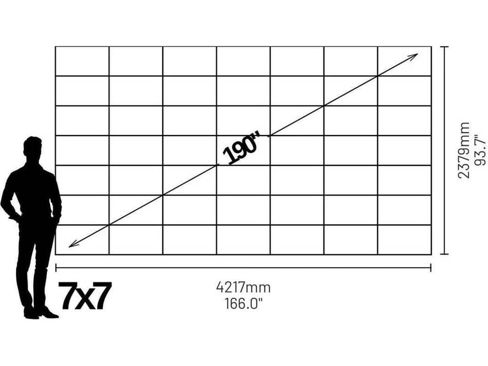 LP7070709S Phase 7680 190" 16:9 Widescreen Video Wall (0.9mm) - size and dimensions diagram