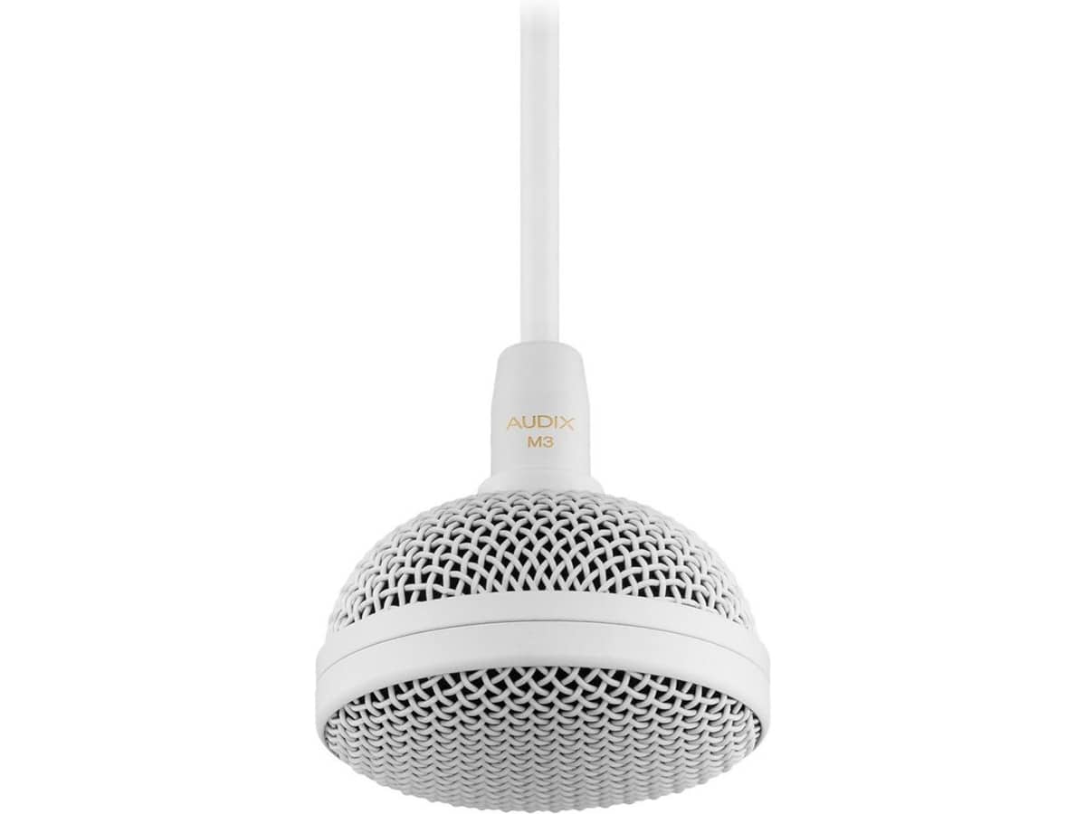 Audix M3W Tri-Element Pre-Polarized Condenser Hypercardioid Hanging Ceiling Microphone with 4' Cable - White
