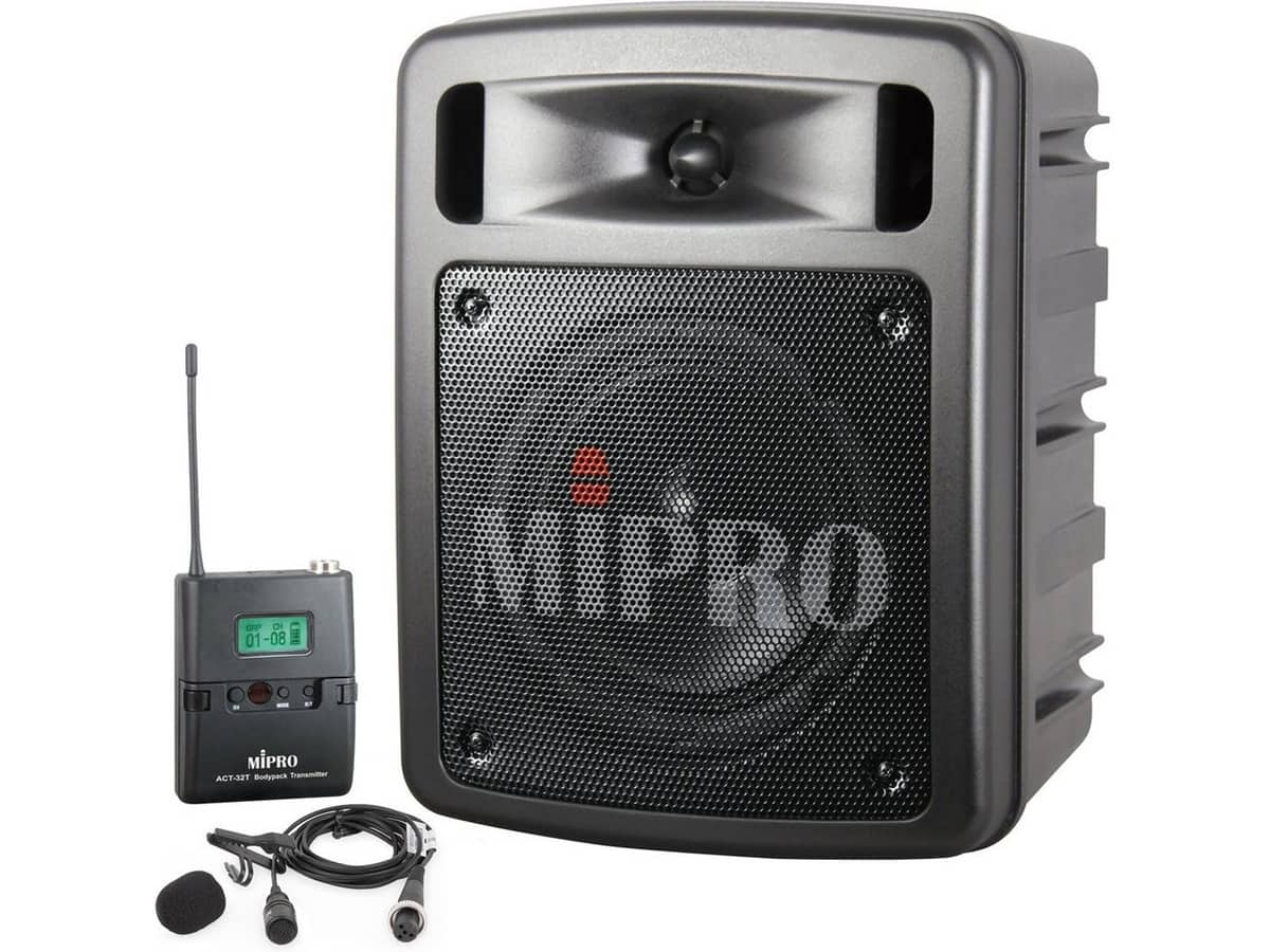 MIPRO MA-300/ACT58T Portable 60W Single Channel Bluetooth Wireless PA System with Wireless Bodypack and Lavalier Mic
