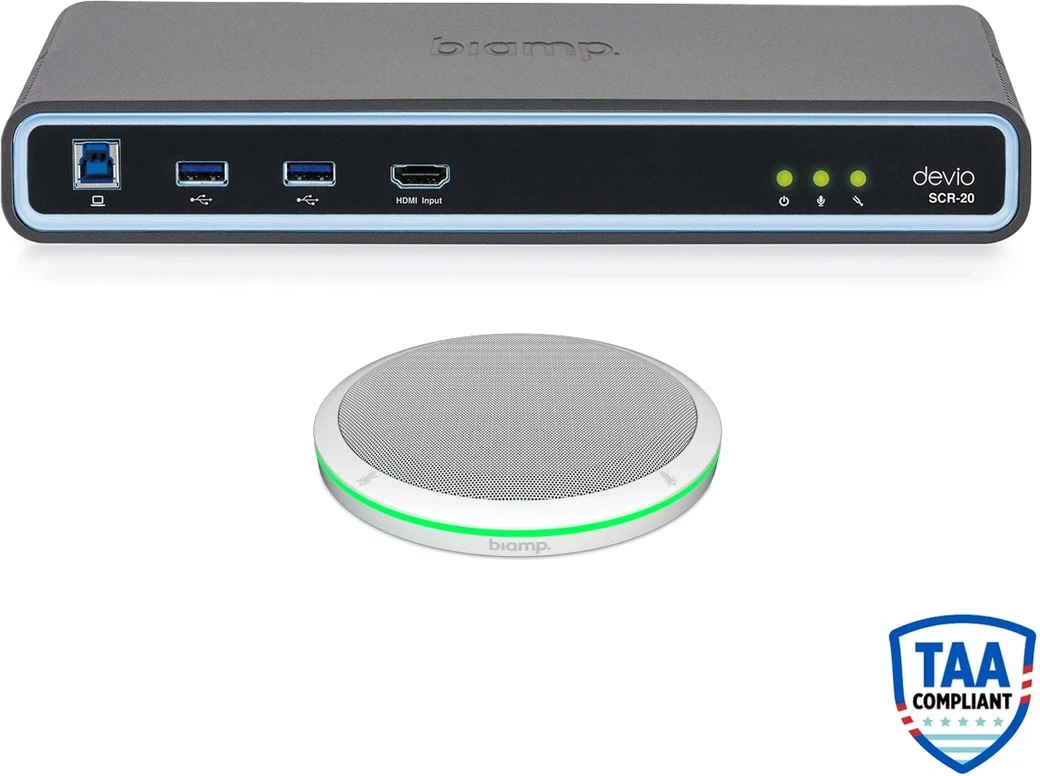 Biamp Devio SCR-20TX Web-Based Conferencing Hub with TTM-XEX Tabletop Microphone - White
