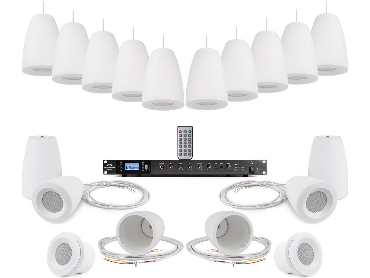 Background Music Sound System with 16 Pendant Speakers and 240W Rack Mount Bluetooth Mixer Amplifier