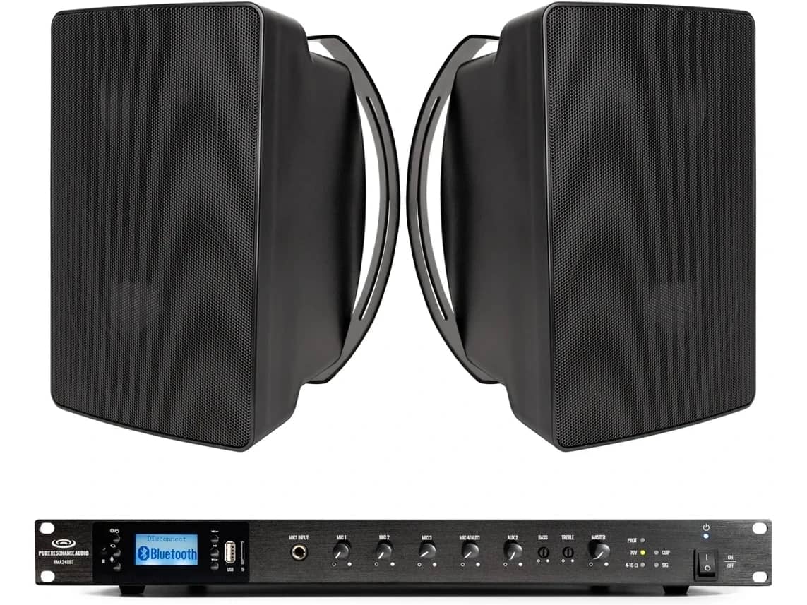 Meeting Room Sound System with 2 S6 6.5" 70V Surface Mount Speakers and RMA240BT 240W Rack Mount Bluetooth Mixer Amplifier