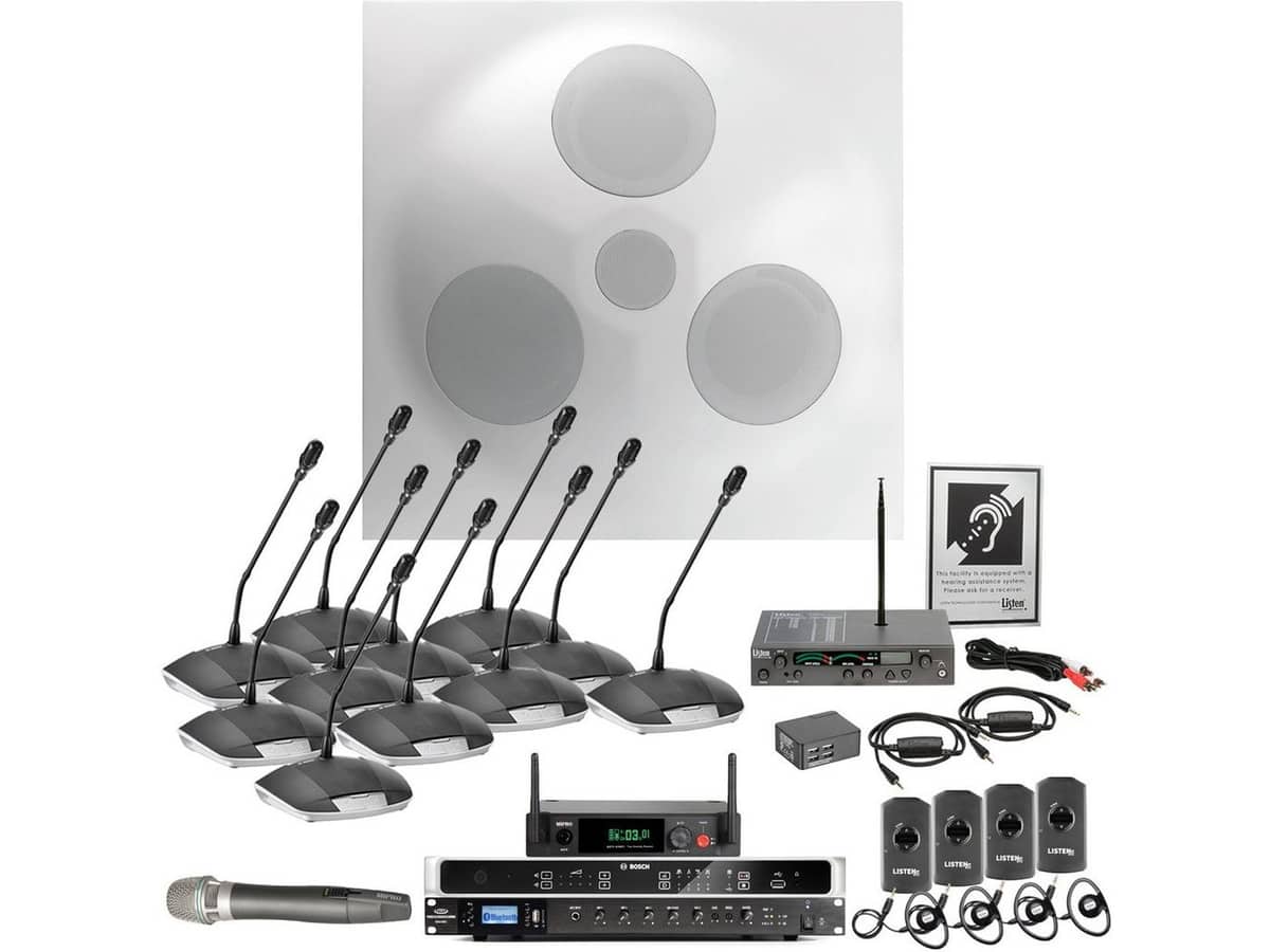 City Council Room Sound System with Premium Ceiling Speaker Array and Bosch Digital Discussion System with Built-In MP3 USB Recording