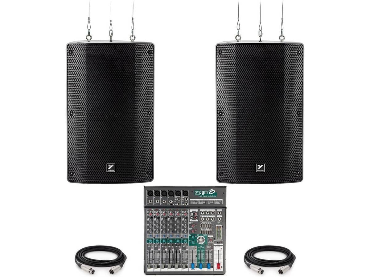 Church Sound System with 2 Yorkville YXL10P 10" 1000W Powered Loudspeakers with Bluetooth and 8-Channel Mixer
