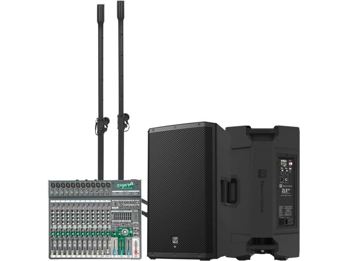 Church Sound System with 2 Electro-Voice ZLX-15P-G2 Bluetooth Loudspeakers and Yorkville 14-Channel Mixing Console