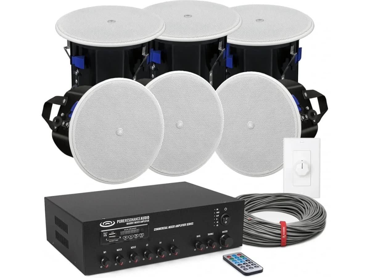 Church Hallway Sound System with 6 In-Ceiling Speakers and Bluetooth Mixer Amplifier