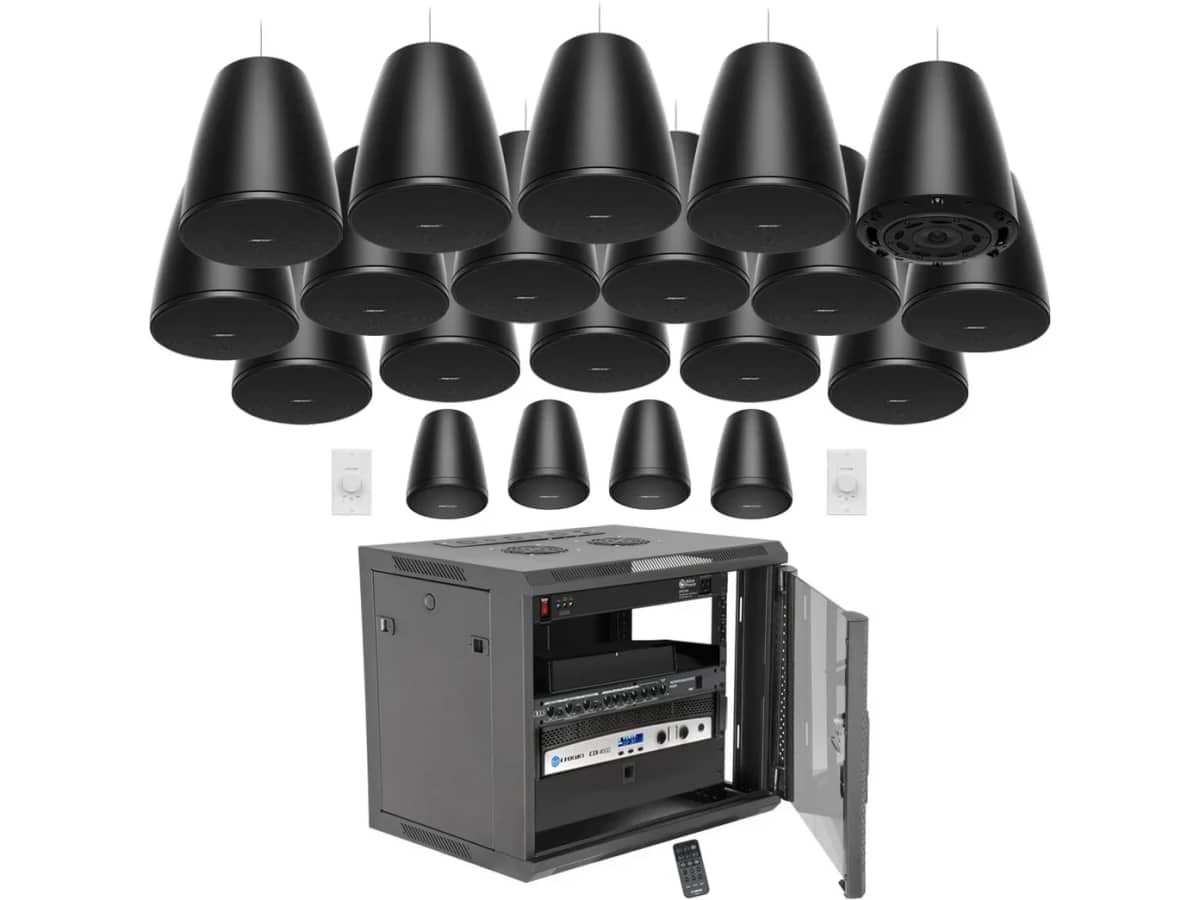 Fitness Center Sound System Package with 20 Bose Professional Pendant Mount Speakers, Crown Power Amplifier and Bluetooth Connectivity