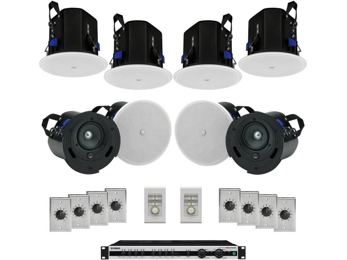 Health and Wellness Center Sound System for Reception Waiting Areas, Therapy and Private Rooms with 18 Yamaha In-Ceiling Loudspeakers