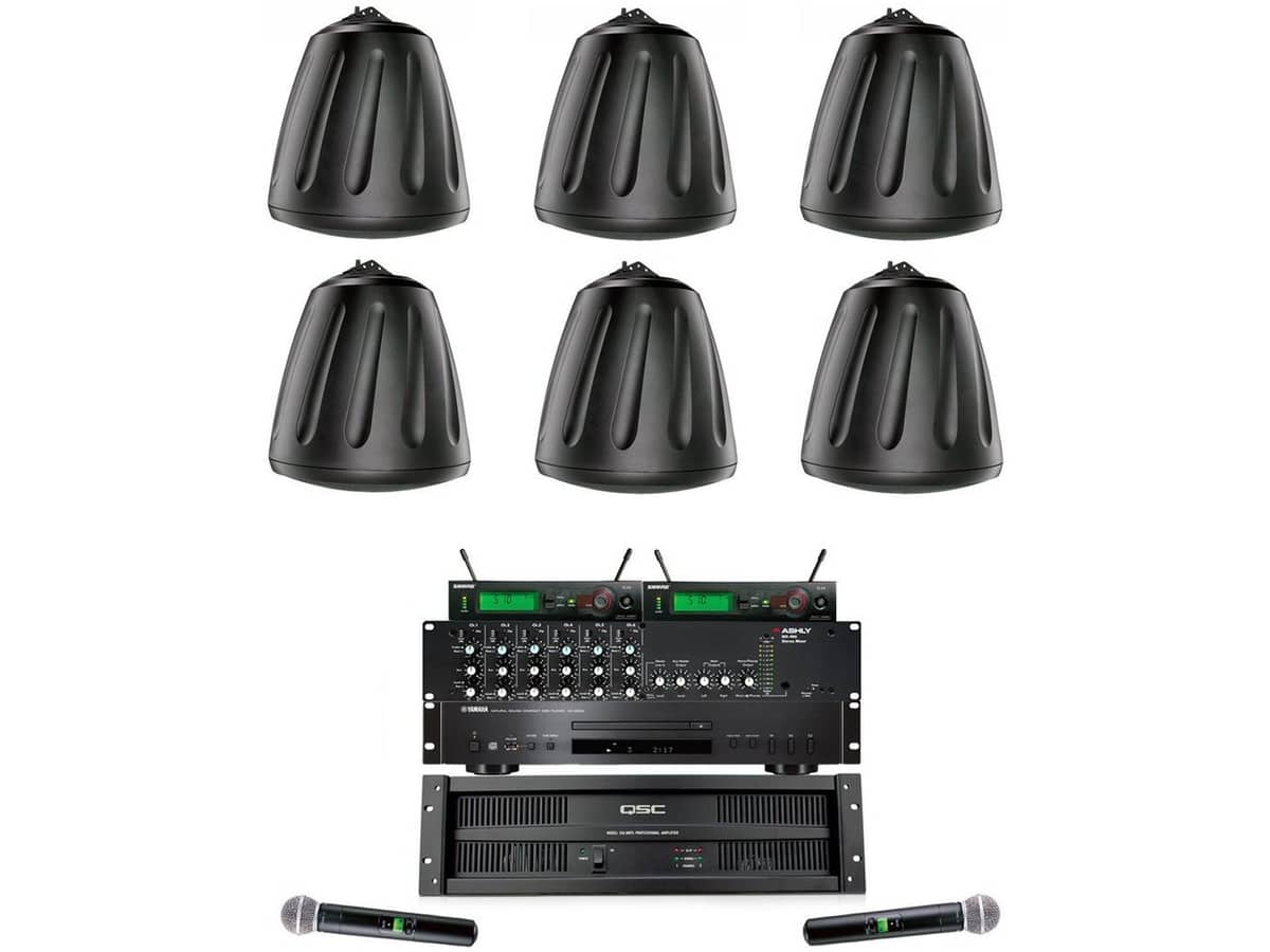 Gymnasium Sound System with 12 SoundTube RS Series Pendant Speakers and QSC ISA Series Power Amplifier