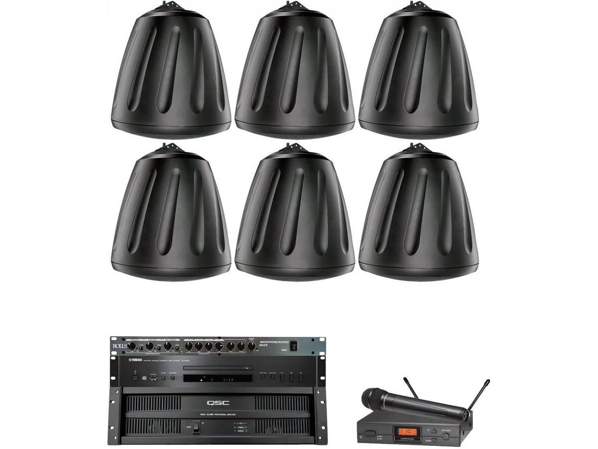 Gymnasium Sound System with 6 SoundTube RS Series Pendant Speakers and QSC ISA Series Power Amplifier