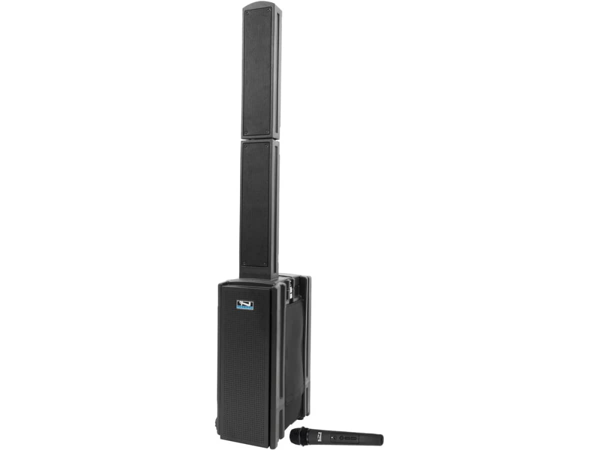 Portable Stadium Sound System with 2 Wireless Microphones, Bluetooth and 123 dB Output for Crowds up to 2,500