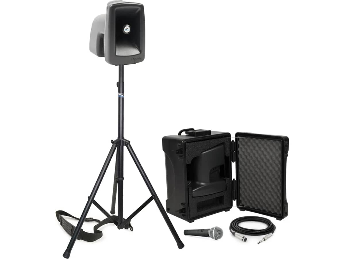 Portable Stadium Sound System with Wired Microphone, Bluetooth and 119 dB Output for Crowds of up to 1,000