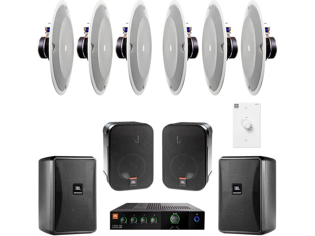 Restaurant Sound System with 12 JBL 8138 In-Ceiling Loudspeakers 2 CSS-1S/T Speakers 2 CONTROL 23-1 Speakers and Mixer Amplifier