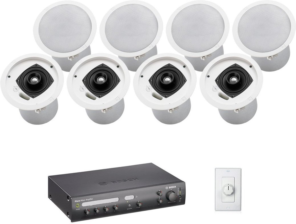 Restaurant Sound System with 8 Electro-Voice EVID C4.2 In-Ceiling Loudspeakers and Bosch PLENA Mixer Amplifier