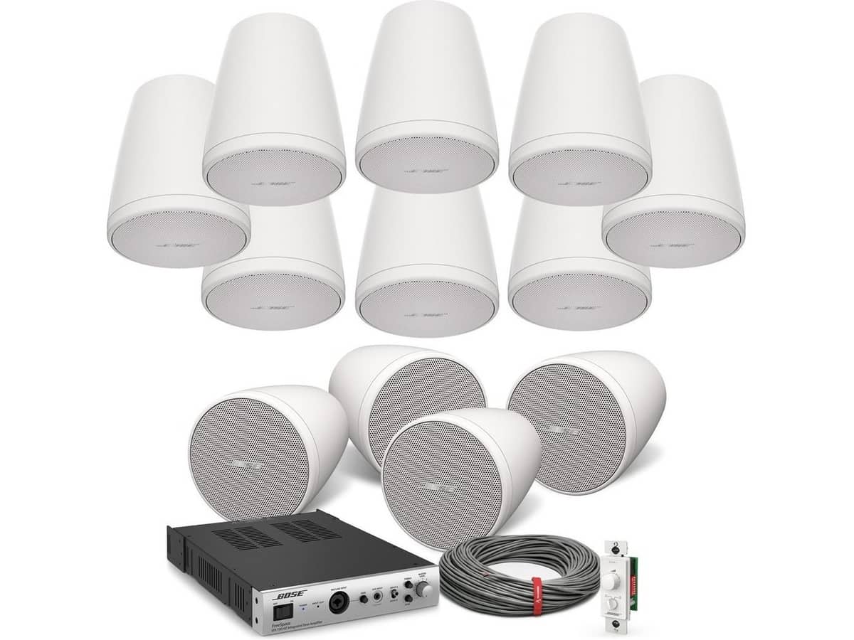 Bose Retail Store Sound System with 12 Pendant Mount FreeSpace FS2P Speakers and FreeSpace IZA-190-HZ Zone Amplifier