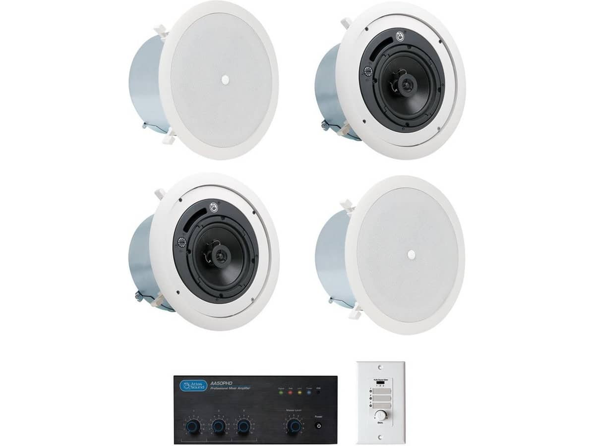 Retail Store Sound System with 4 AtlasIED FAP62T In-Ceiling Loudspeakers and Mixer Amplifier