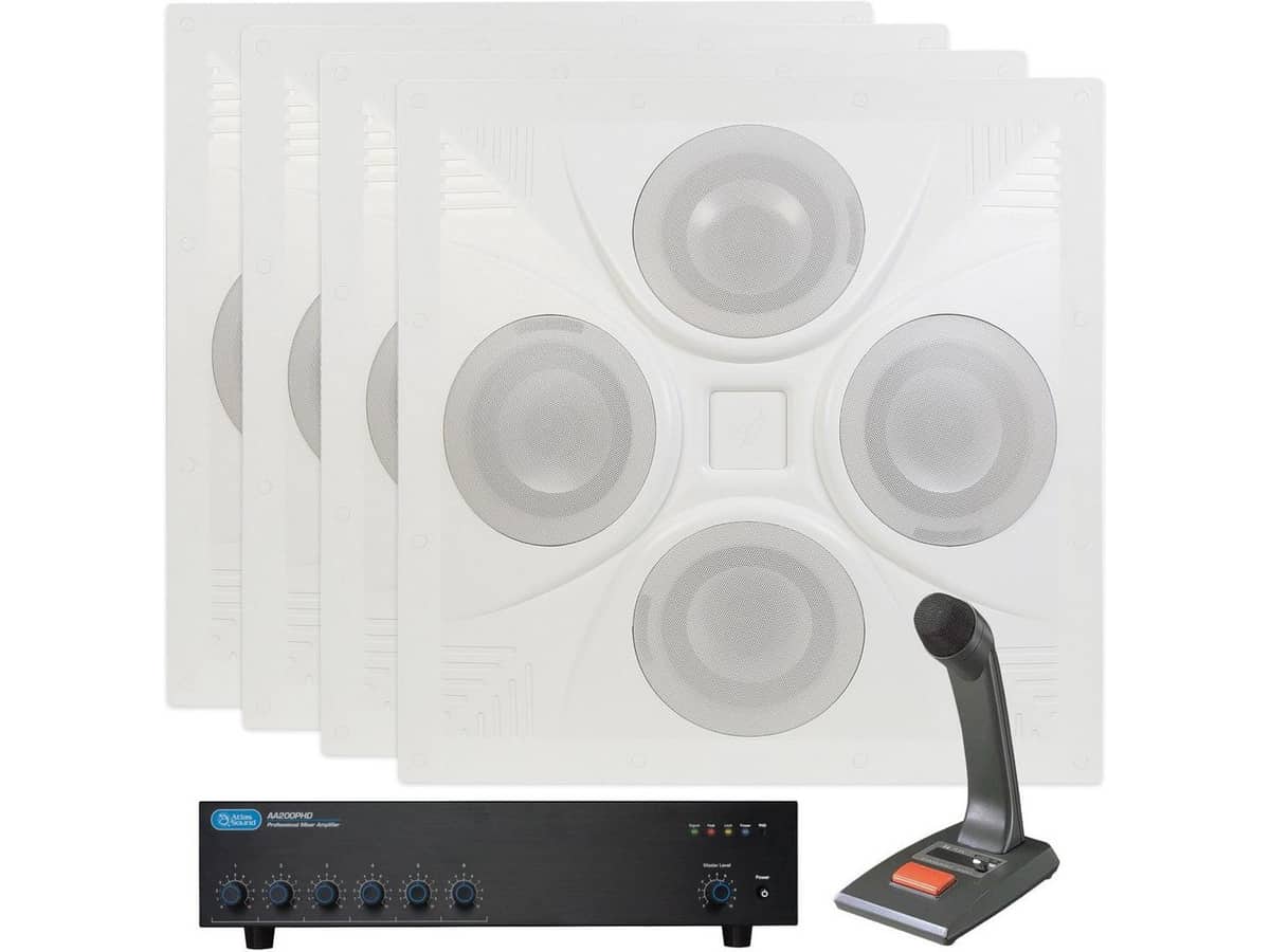 Retail Store Sound System with 4 Ceiling Speakers Atlas Sound AA200PHD Mixer Amplifier and TOA PM-660U Desktop Paging Microphone