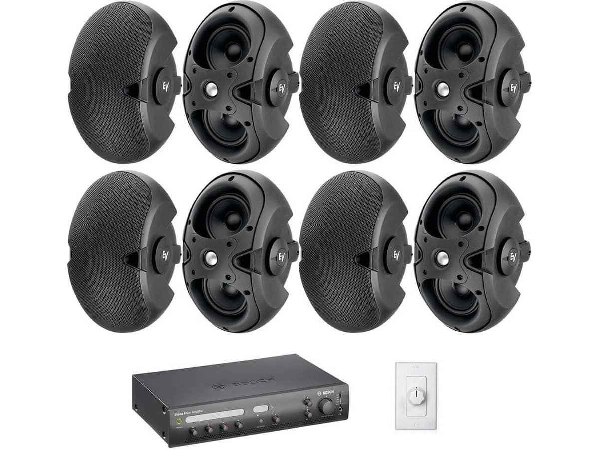 Retail Store Sound System with 8 Electro-Voice EVID 6.2T Wall Mount Loudspeakers and Bosch PLENA Mixer Amplifier