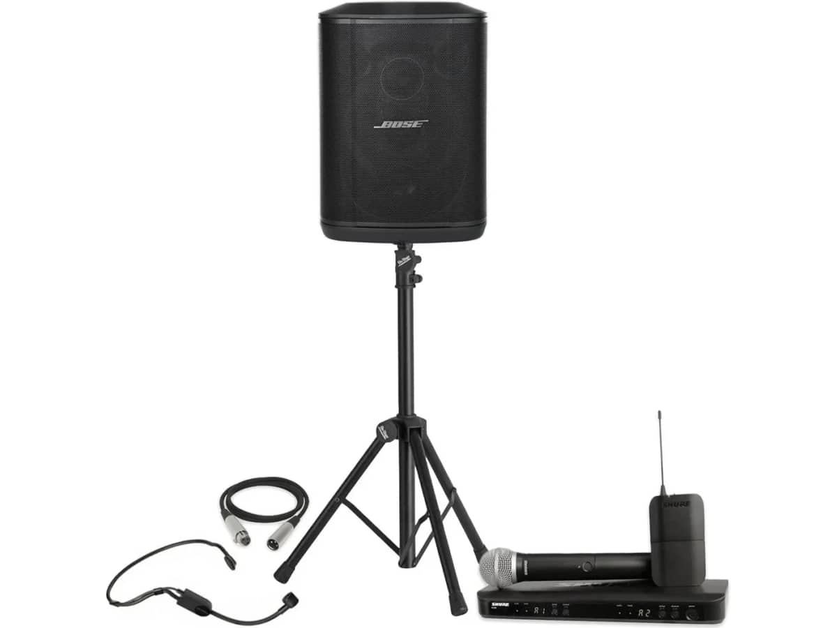 Portable Classroom Sound System with Bose S1 Pro+, Dual Wireless Mics and Mini-Adjustable Speaker Stand