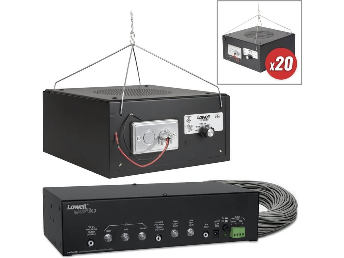 Sound Masking System with Lowell Pendant Mount Loudspeakers and Pink Noise Generator for up to 4000SF