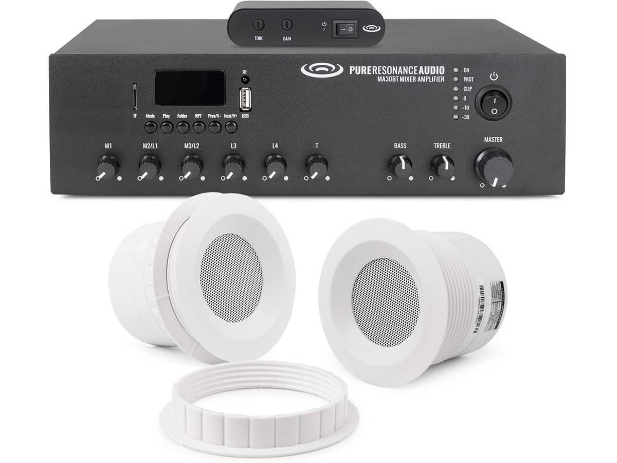 Small Office Sound Masking System with 2 C3 3" 70 Volt Ceiling Speakers, MA30BT 30W Mixer Amplifier and SMG1 Sound Masking Generator
