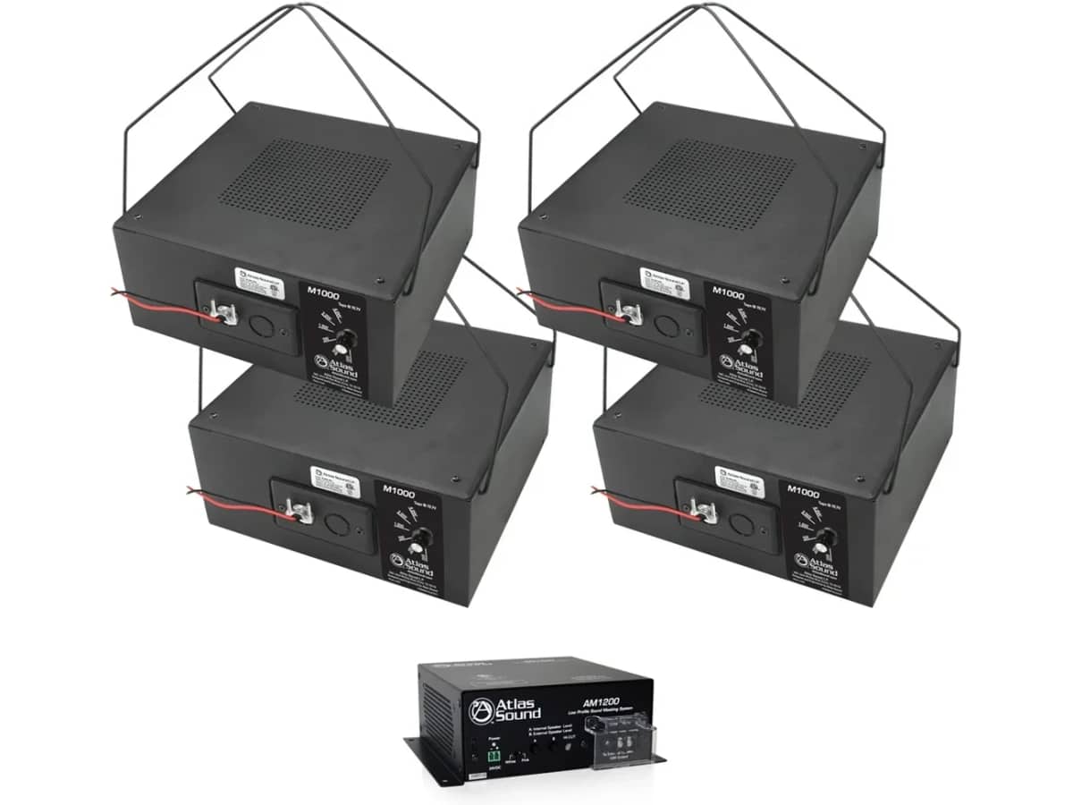 Office Sound Masking System with AtlasIED M1000 Hanging Speakers and AM1200 Low Profile White Noise Generator for up to 900SF