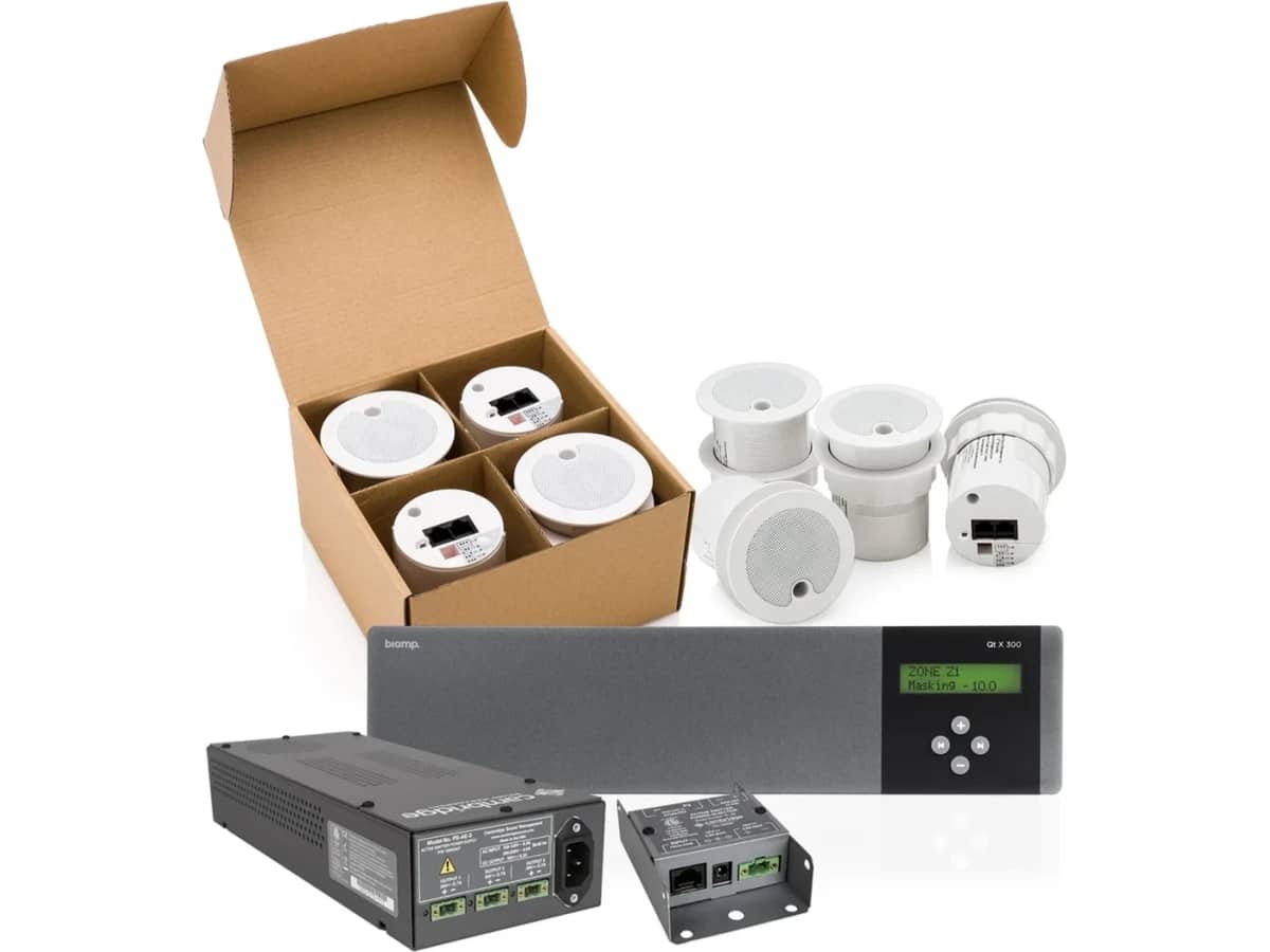 Small Office Sound Masking and Background Music System with Cambridge Sound Management QT X 300 and 8 Active Emitters