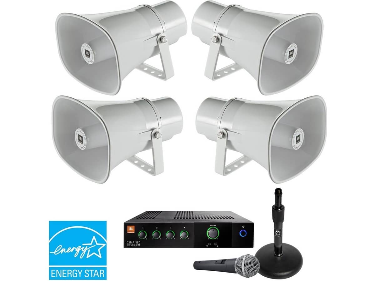 Indoor Outdoor Rated Industrial PA Sound System for Warehouses, Loading Docks and Parking Areas (ENERGY STAR Certified)