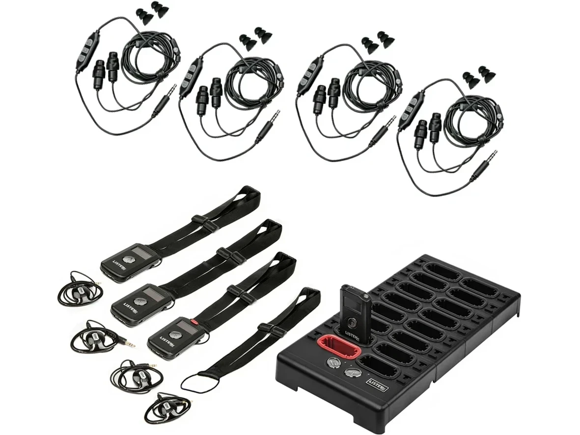 Wireless In-Ear Headset Intercom System with Protective Earbuds and Mic for 4 Person Two-Way Communication in Warehouses, Processing Plants and Factories